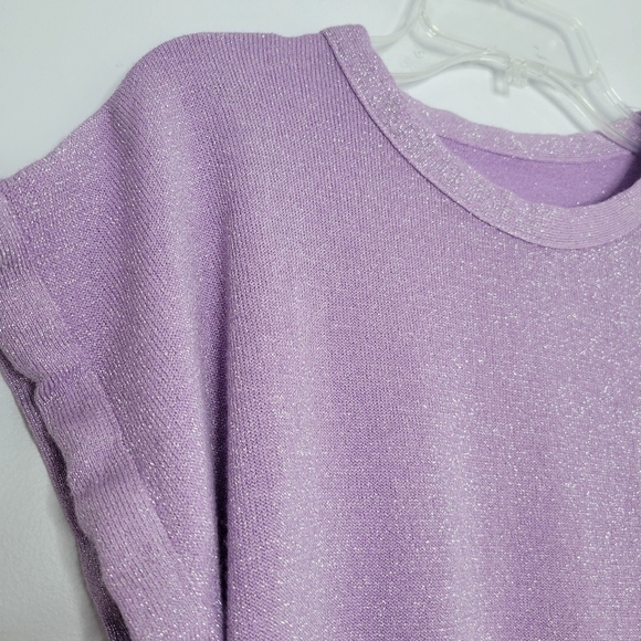 NWT Liwisi Lavender Purple Sparkle Glitter Relaxed Cuffed Short Sleeve T-Shirt - Picture 5 of 8